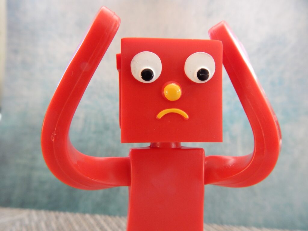 confused or sad red toy